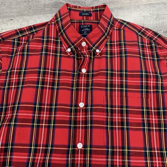 J Crew Flex Casual Shirt Men MT Medium Tall Holiday Red Tartan Long Sleeve Woven - Picture 8 of 8